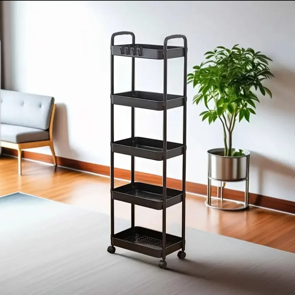 5-Tier Black Rolling Storage Cart - No hooks 🪝 included